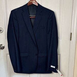 NEW CALVIN KLEIN Slim Fit Navy Blue Blazer Size 42 L 100% Wool Natural Stretch